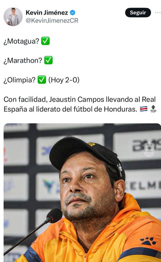 Kevin Jiménez, periodista de Costa Rica: “Con facilidad, Jeaustin Campos llevando al Real España al liderato del fútbol de Honduras”.