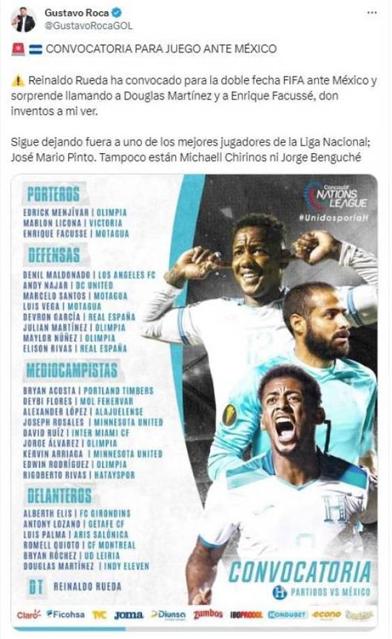 Para Gustavo Roca de Diario Diez, Reinadlo Rueda se puso a inventar con los llamados de Douglas Martínez y Enrique Facussé.