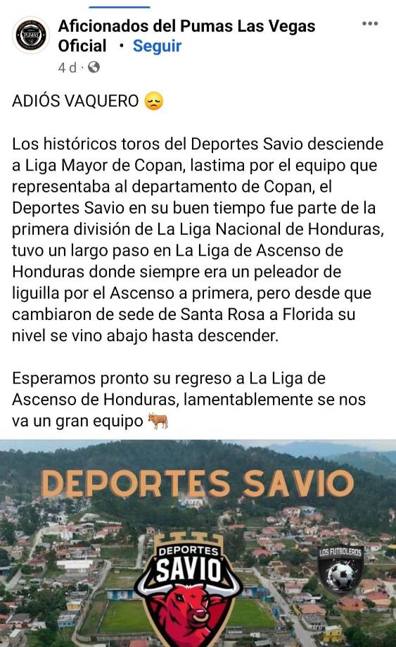 ¿Desaparecerá el Deportes Savio? El descenso a la Liga Mayor del Deportes Savio ha generado tristeza.