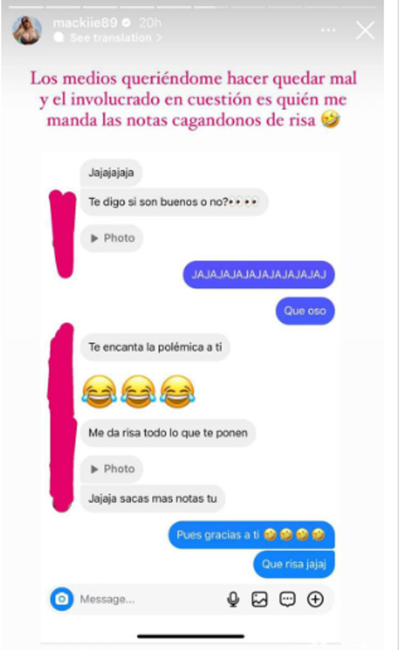 Ahí mismo, compartió el chat con el supuesto futbolista que le estaría “tirando los perros” y se burló de la situación que generó su publicación.