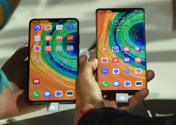 Huawei's 'Mate 30 Pro', the latest smartphone by the Chinese tech giant Huawei, is displayed after a presentation to reveal Huawei's latest smartphones 'Mate 30' and 'Mate 30 Pro' in Munich, southern Germany, on September 19, 2019. - The latest high-end smartphone of Chinese giant Huawei could be the first that could be void of popular Google apps because of US sanctions. (Photo by Christof STACHE / AFP)