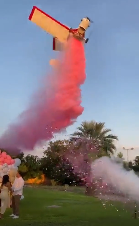 En las imágenes se puede ver a la avioneta lanzar un polvo rosa en una maniobra que le provocó perder el control e irse a estrellar.