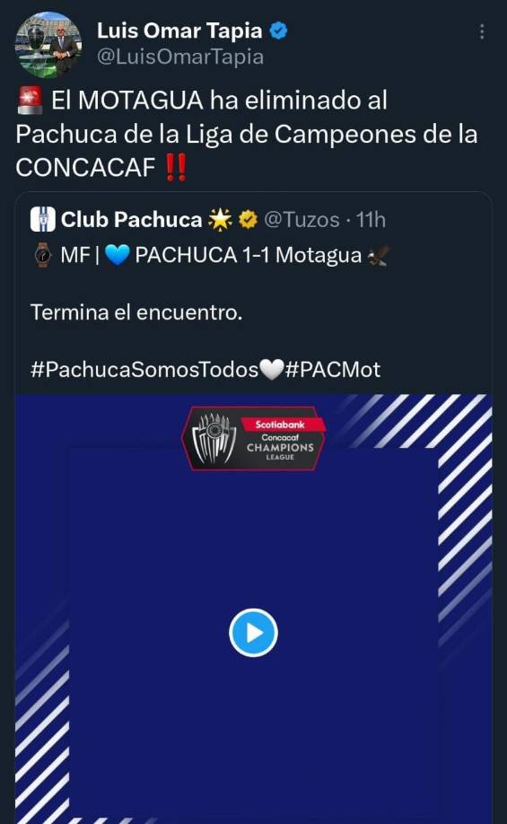 Luis Omar Tapia: “El Motagua ha eliminado al Pachuca de la Liga de Campeones”.