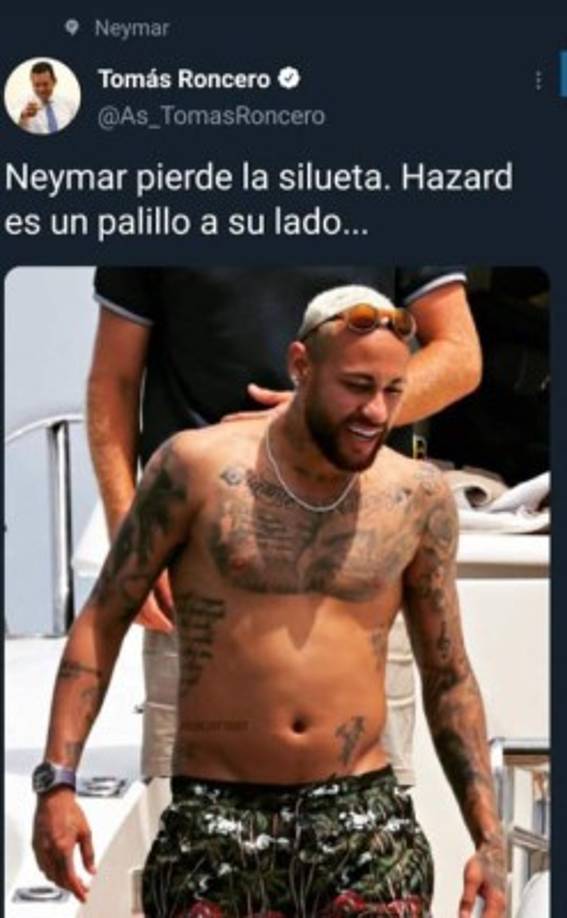 Lejos de lucir abdominales, el cuerpo del jugador de 29 años parece denotar la falta de ejercicio. Muchos lo han comparado con Hazard.