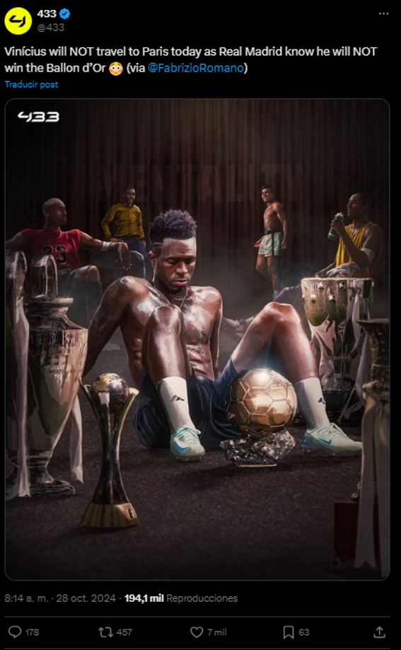 “Vinicius NO viajará hoy a París porque el Real Madrid sabe que NO ganará el Balón de Oro” 