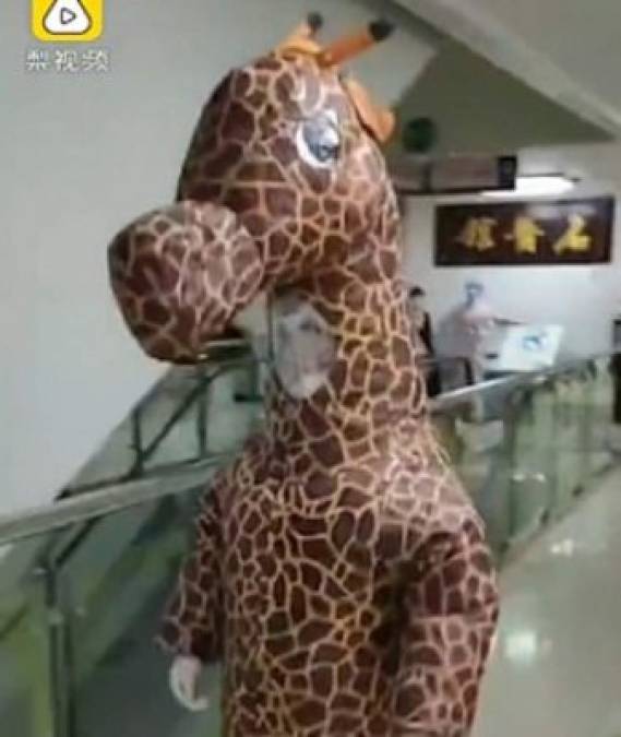 Las imágenes de la mujer ataviada con el traje de jirafa subiendo con dificultad las escaleras de la universidad se viralizaron en redes.