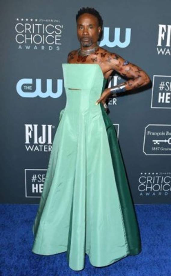 Billy Porter en los Critics Choice 2020, un vestido tipo princesa a doble color verde.