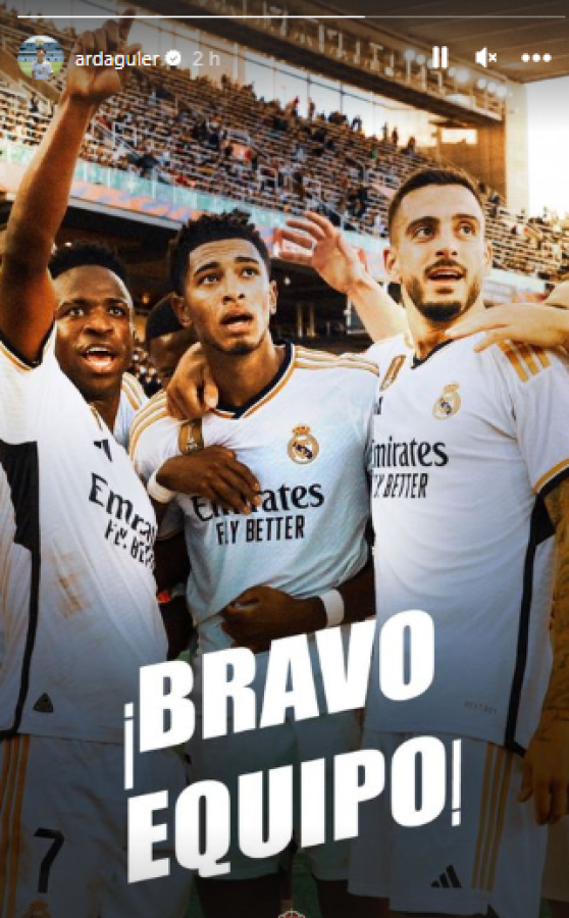 El turco, Arda Guler, que no ha podido debutar con Real Madrid, tampoco se perdió el Clásico y publicó: “¡Bravo equipo!”.