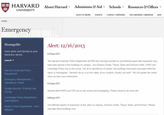 Policía de Harvard no ha encontrado explosivos pero continúa la investigación