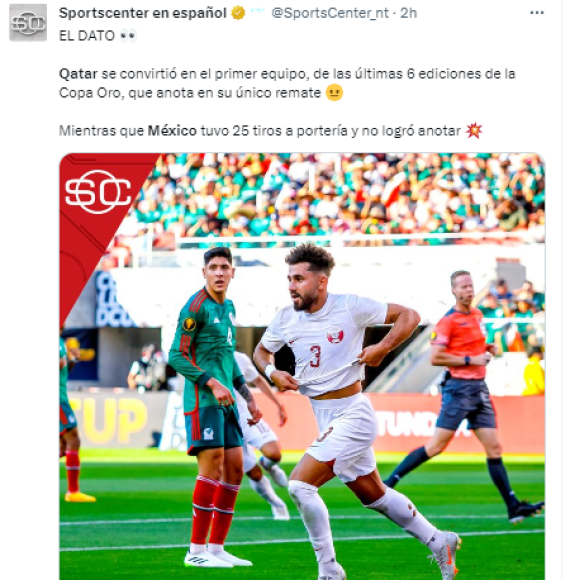 Así informó Sports Center la derrota de México ante Qatar.