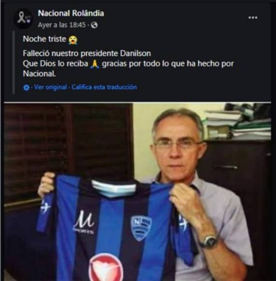 'Noche triste. Falleció nuestro presidente Danilson. Que Dios lo reciba, gracias por todo lo que hizo por nuestro Nacional', escribió la escuadra en su cuenta oficial en Facebook.