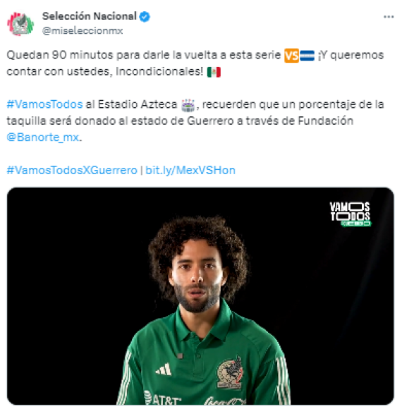 El mensaje de la selección de México previo al partido ante Honduras en el Azteca.