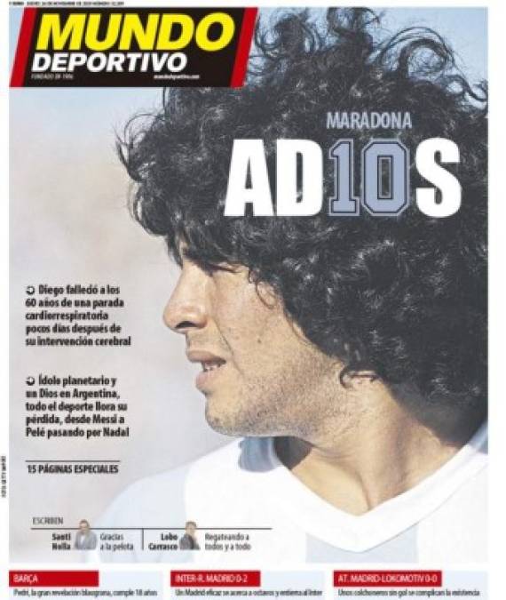 Diario Sport de España - 'D10S ya está en el cielo'.