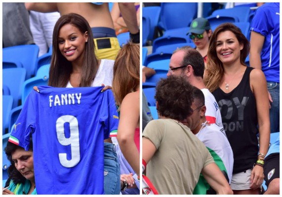 Parejas de futbolistas de Italia apoyan a sus equipos en Brasil