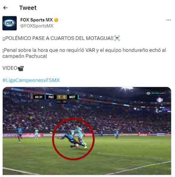 Fox Sports señaló que fue polémico pase del Motagua ya que aducen que el penal cobrado fue controversial.