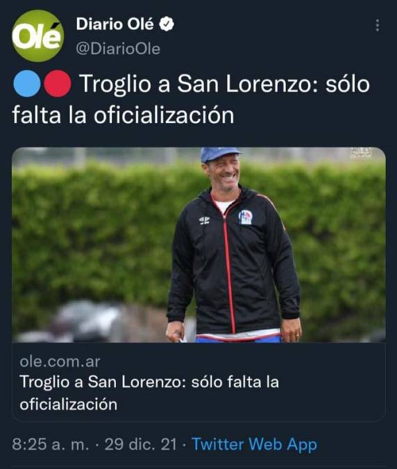 La prensa de Argentina ya da como un hecho la salida de Pedro Troglio del Olimpia y su llegada al banquillo del San Lorenzo. 
