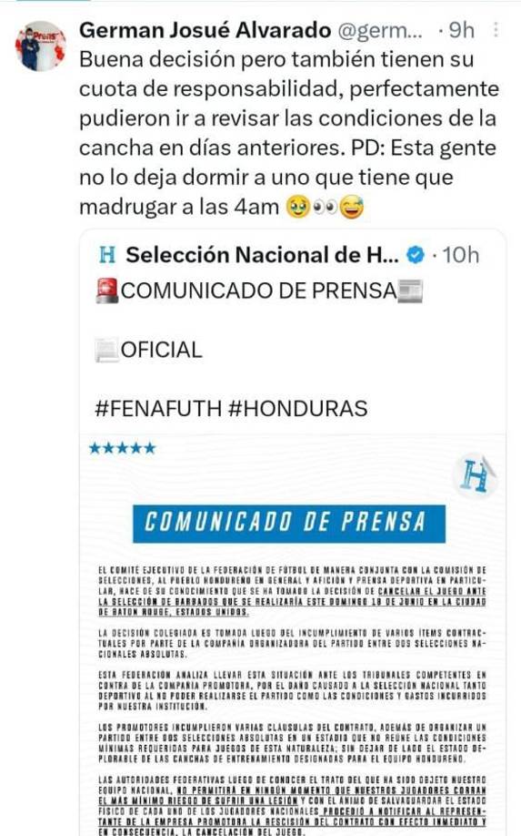 German Alvarado, periodista de Diario La Prensa, comparte también la buena decisión tomada por la Federación de Fútbol.