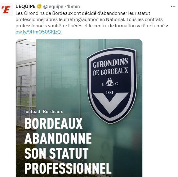 Girondins renuncia a su condición de club profesional, ¿qué pasará con Elis?