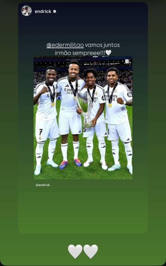 El mensaje de su compatriota Endrick en sus historias de Instagram.