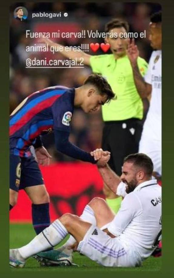 Gavi, que actualmente se recupera de esa misma lesión, le envió este mensaje a su compatriota. “Volverás como el animal que eres”.