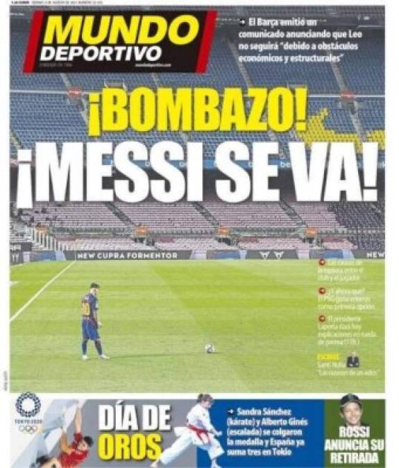 '¡Drama!”, '¡Triste adiós!”, '¡Se va!”... La marcha de Messi del Barcelona acapara las portadas en el mundo