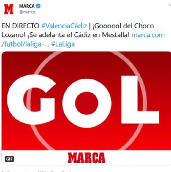 Diario Marca y su posteo en redes sociales tras el gol del Choco Lozano ante Valencia.