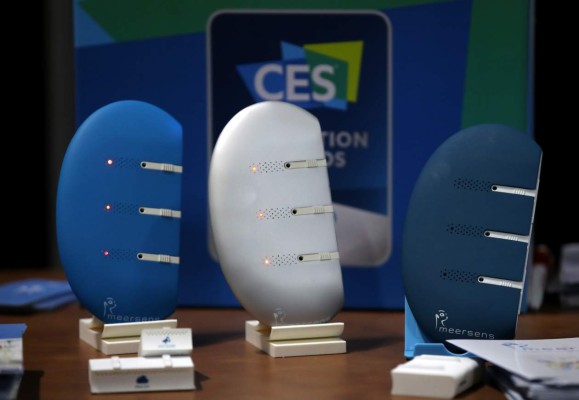 LAS VEGAS, NEVADA - JANUARY 06: A Meersens health monitor is displayed during a press event for CES 2019 at the Mandalay Bay Convention Center on January 6, 2019 in Las Vegas, Nevada. CES, the world's largest annual consumer technology trade show, runs from January 8-11 and features about 4,500 exhibitors showing off their latest products and services to more than 180,000 attendees. Justin Sullivan/Getty Images/AFP== FOR NEWSPAPERS, INTERNET, TELCOS & TELEVISION USE ONLY ==
