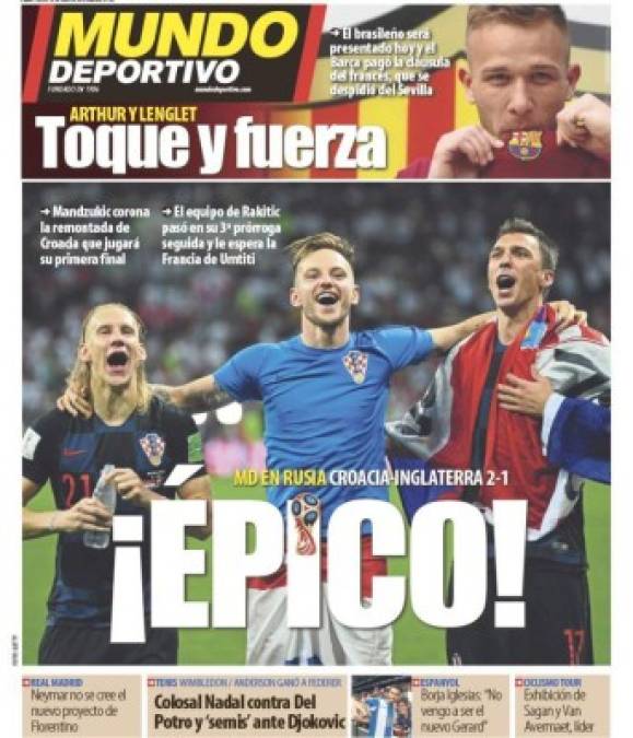 Portada Mundo Deportivo: '¡Épico!' y 'Arthur y Lenglet, toque y fuerza'.