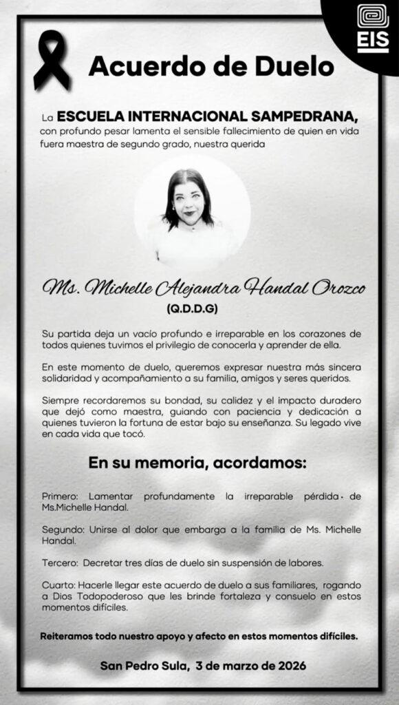 Consternación por muerte de la querida maestra Michell Handal de la Escuela Internacional