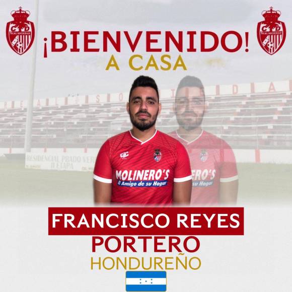 El experimentado portero hondureño Francisco Reyes es nuevo jugador de la Real Sociedad de Tocoa. Hace unos años atrás formó parte del Olimpia-.
