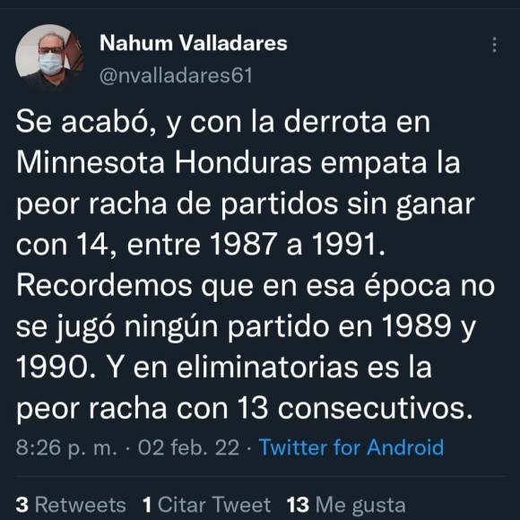 Nahúm Valladares también compartió un terrible dato que igualó la selección de Honduras tras su caída de 3-0 ante EUA. 