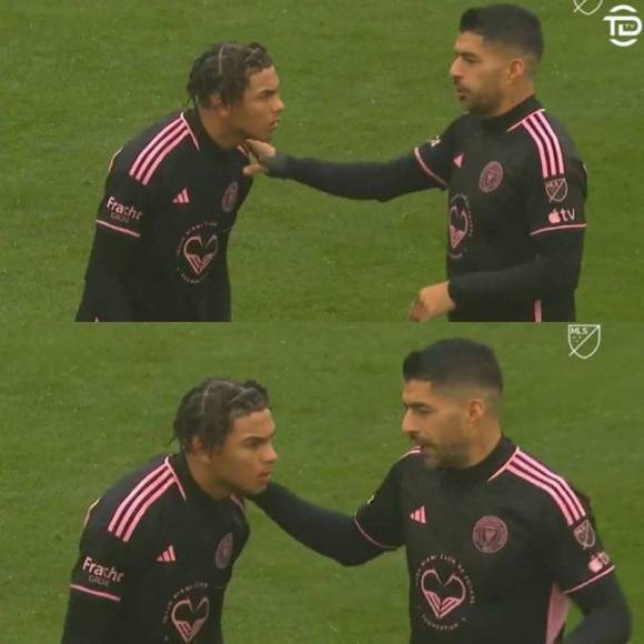 Luis Suárez aconsejando al hondureño David Ruiz durante el partido entre Inter Miami y el FC Dallas, que se llevó la victoria por la mínima.
