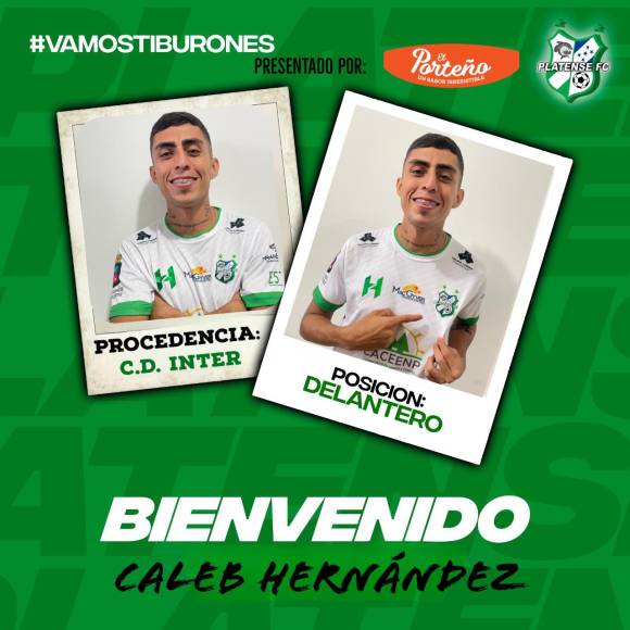 El Platense anunció la contratación del delantero Caleb Hernández, jugador que llega procedente del C.D. Inter de la Ciudad de Choluteca. 