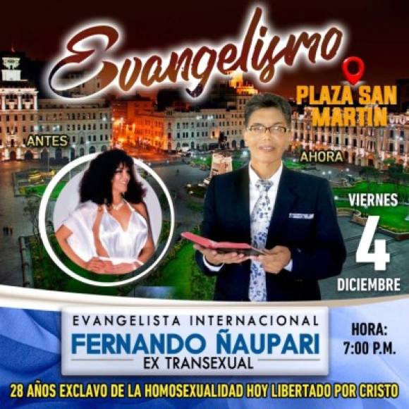 Fernando reclamó oficialmente su nombre nacimiento, y ahora predica la palabra de Dios en las calles de Perú para reconvertir a personas trans, gay y lesbianas.