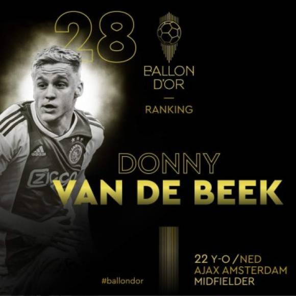 También en el 28 aparece Donny van de Beek, mediocampista que destacó en la pasada temporada con el sorprendente Ajax.