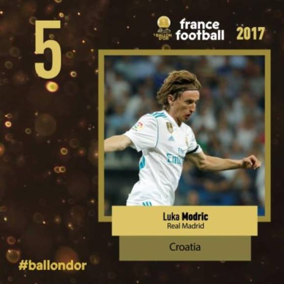 El croata Luka Modric, del Real Madrid, en el puesto 5.