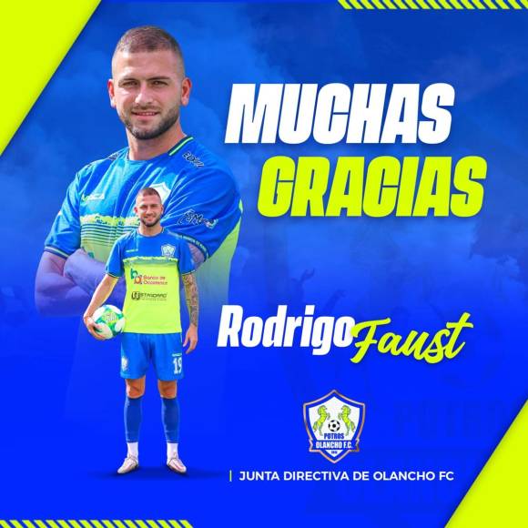 Rodrigo Faust - El Olancho FC también hizo oficial la marcha del otro delantero argentino que tenía en sus filas. Apenas jugó 12 partidos, ocho de titular y anotó dos goles.