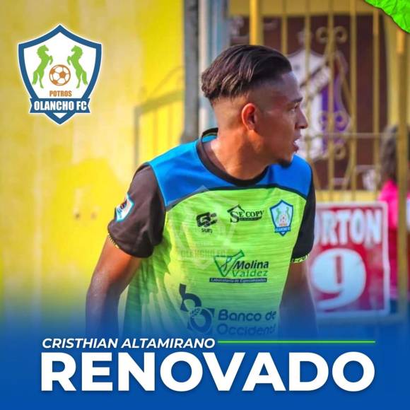 Christian Altamirano - El mediocampista finalmente se queda en Olancho FC tras los últimos rumores que lo ponían en la órbita del Real España y Motagua. El futbolista renovó contrato con los Potros por dos años.