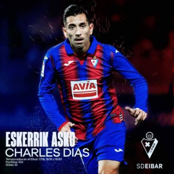 El Eibar ha anunciado que Charles Dias no seguirá en el equipo vasco la próxima temporada. El delantero brasileño llegó hace tres temporadas del Málaga. Con el conjunto vasco ha disputado 100 partidos en tres campañas.