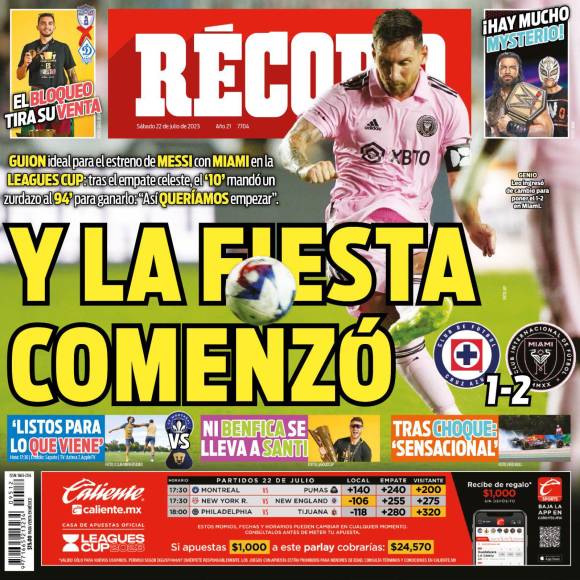 La portada de Diario El Récord sobre el debut de Messi.