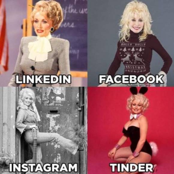 Todo inició por la actriz y cantante de 74 años Dolly Parton. Ella compartió las fotos con el estilo de imagen que compartiría en las cuatro diferentes redes sociales.