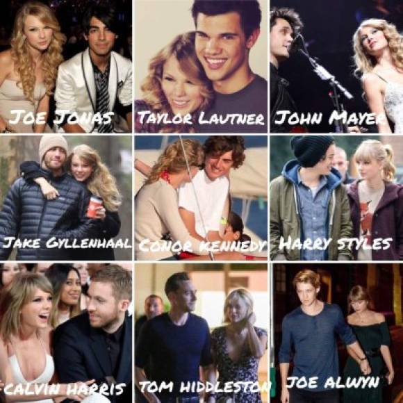 Taylor Swift ha tenido noviazgos con famosos como Joe Jonas, Harry Styles, Calvin Harris, Tom Hiddleston, entre otros.