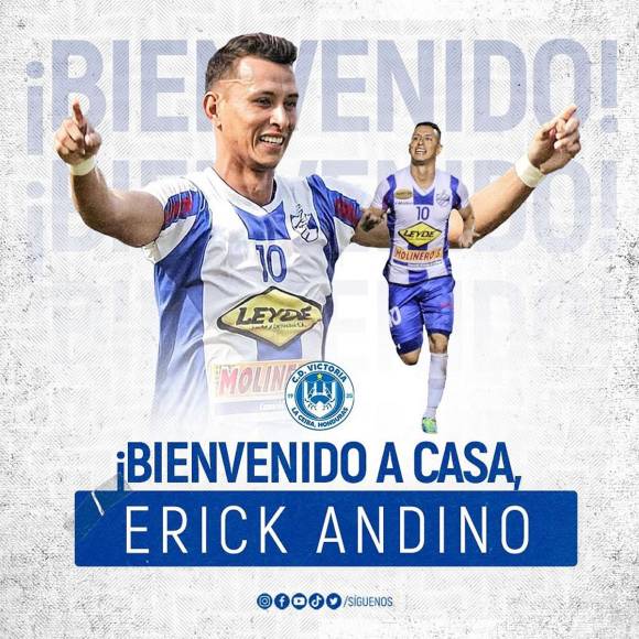 Erick Andino vuelve a casa. El delantero, que jugó el torneo pasado con el subcampeón Olancho FC, fue anunciado como nuevo refuerzo del Victoria de La Ceiba.