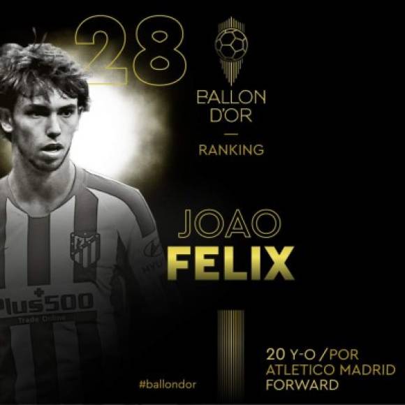Así empezó France Football a revelar los puestos de los nominados. El primero en salir fue Joao Félix. El portugués brilló en el Benfica antes de fichar por el Atlético de Madrid.