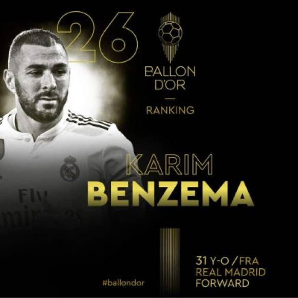 El primer madridista en salir es Karim Benzema. El delantero francés aparece en el puesto 26.