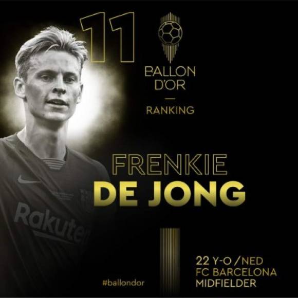 En el puesto 11 está el mediocampista holandés Frenkie de Jong, que brilló en el Ajax y fue fichado por el Barcelona.