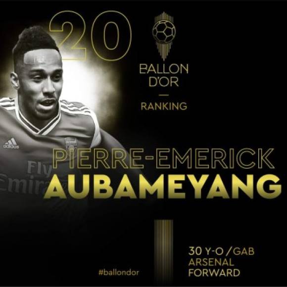 Pierre-Emerick Aubameyang, delantero gabonés del Arsenal, es el número 20 del ranking.