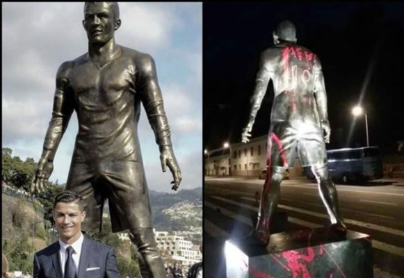 Vándalos pintan el nombre de Messi en la estatua de Cristiano