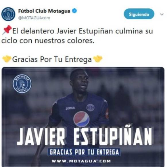 El colombiano Javier Estupiñán fue despedido por el Motagua y al parecer podría reforzar el ataque del Juticalpa FC.