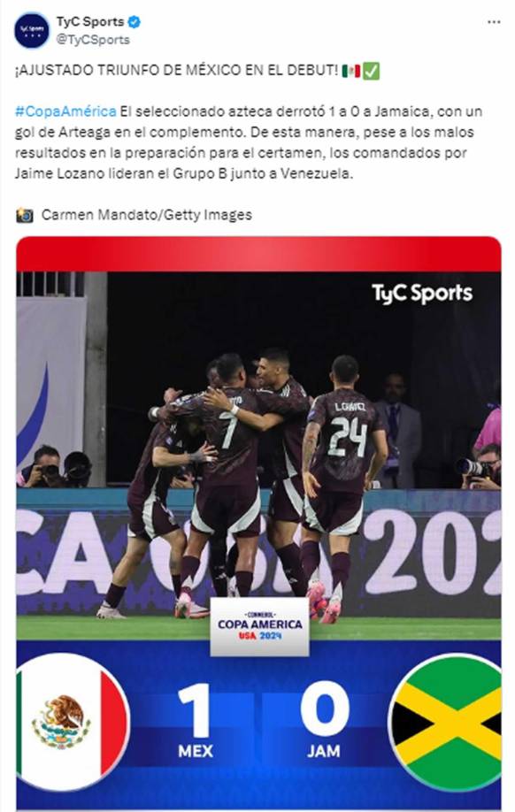 TyC Sports - “¡Ajustado triunfo de México en el debut!”.
